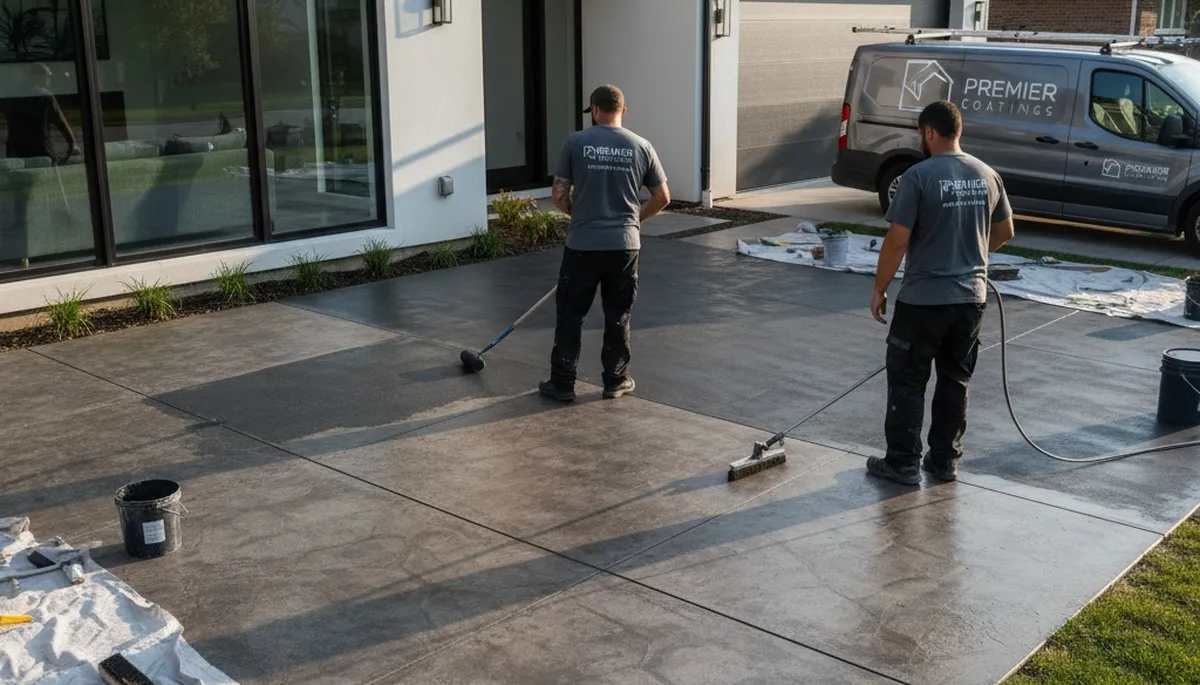 Professional concrete staining on patio in El Paso, TX with UV-resistant desert finish
