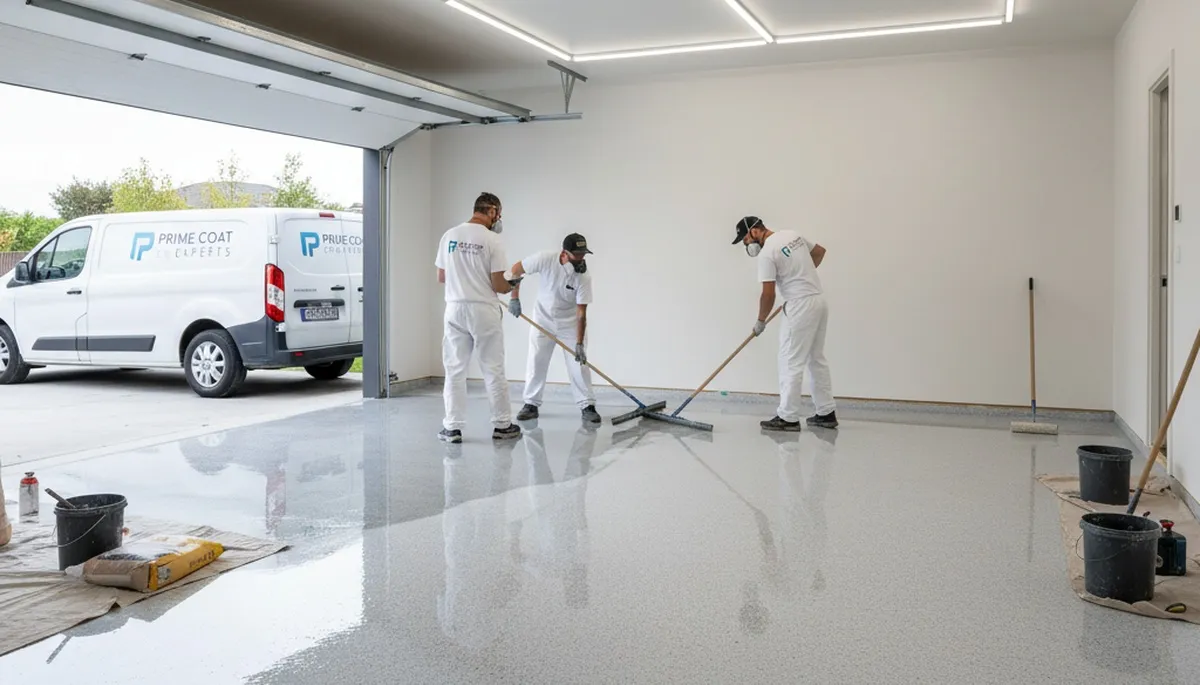 Epoxy floor coating in El Paso TX garage by professional painters for durable, glossy surface finish