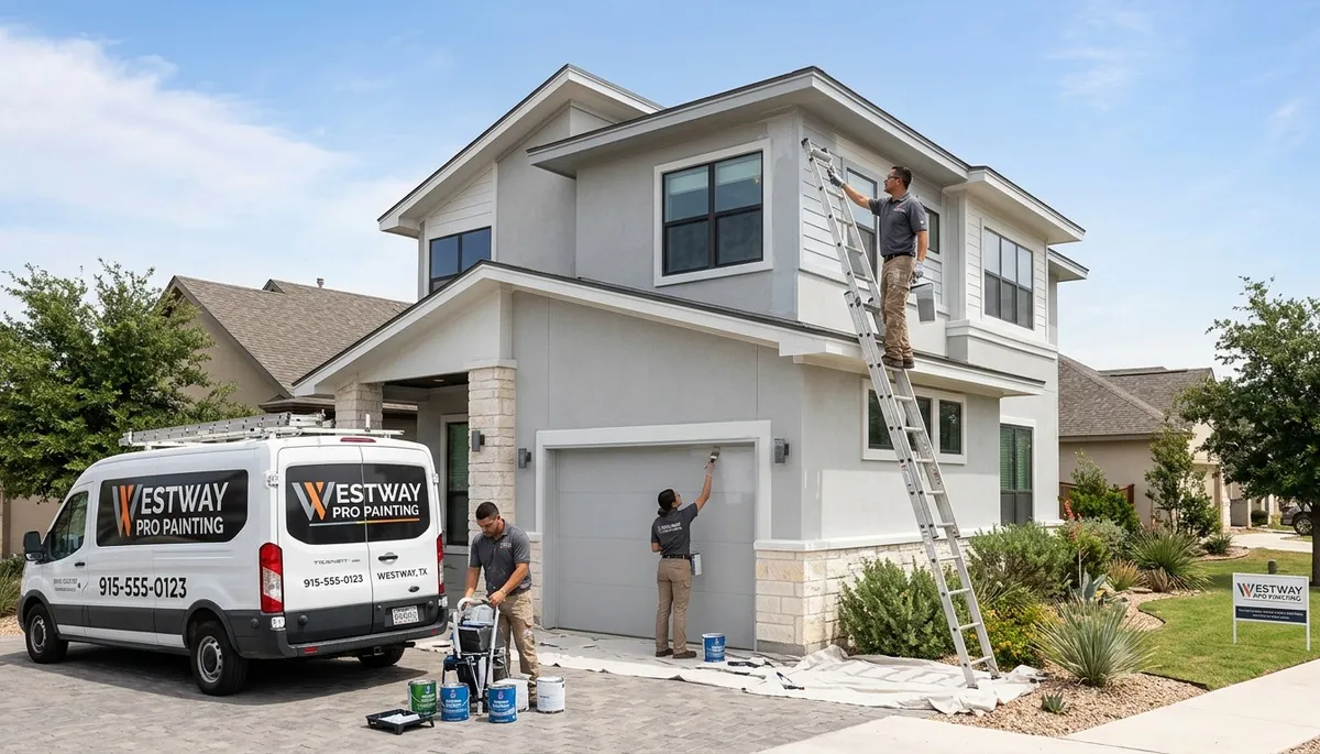 Professional house painters in El Paso TX applying fresh exterior paint to a residential home